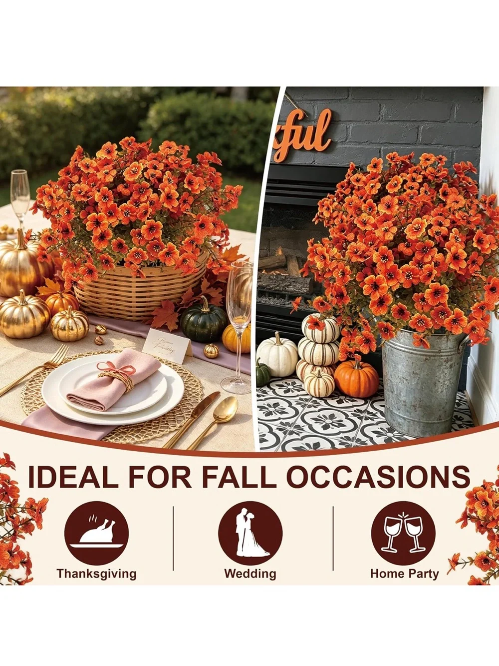 12 pcs artificial fall mums flower outdoor fake porch decor faux for planters